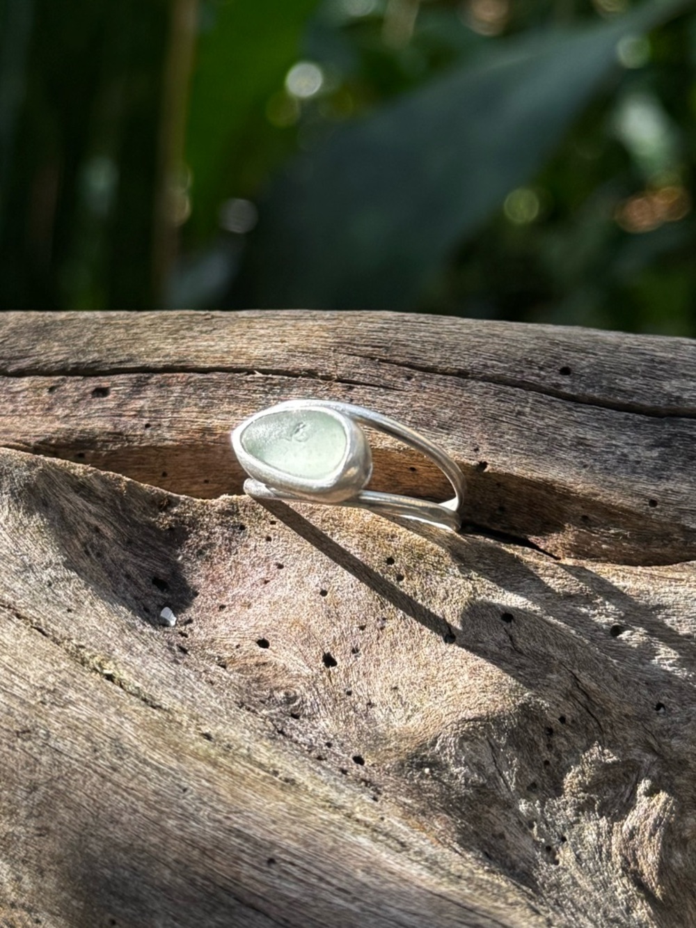 Sea foam  sea glass sterling & fine silver double band - Picture 4 of 5